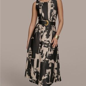 Donna Karan Black and Cream Midi Dress